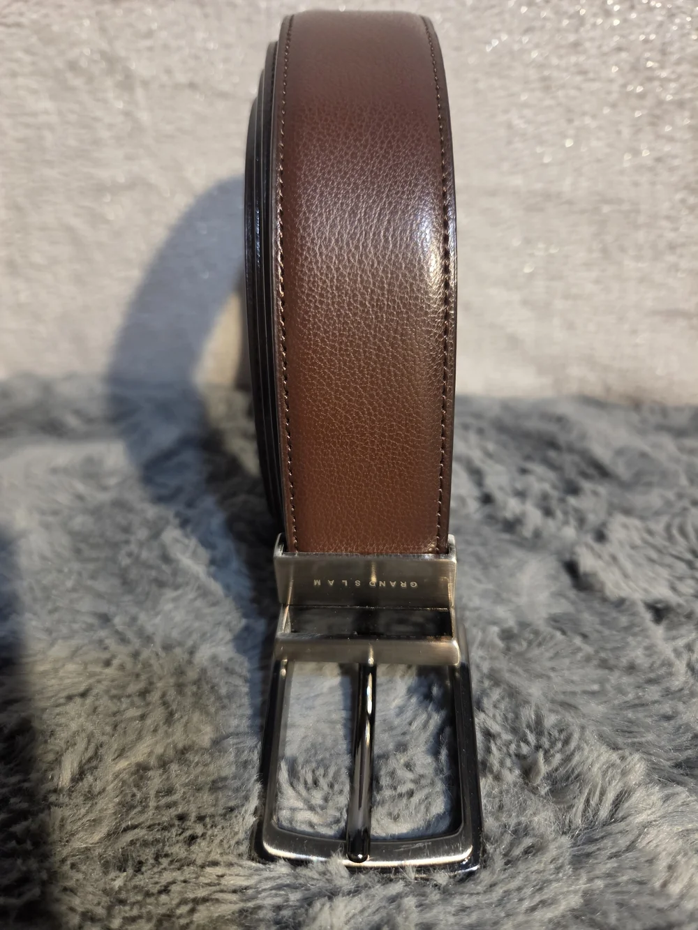 Grand Slam Brown Leather Dress Belt with Polished Gunmetal Buckle
